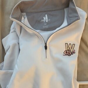White Quarter-Zip Pullover with Embroidered W